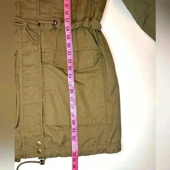 H&M Womens  Jacket Hooded Full Zip Tie Waist Adjustable Army Green Size- Medium - Picture 4 of 12